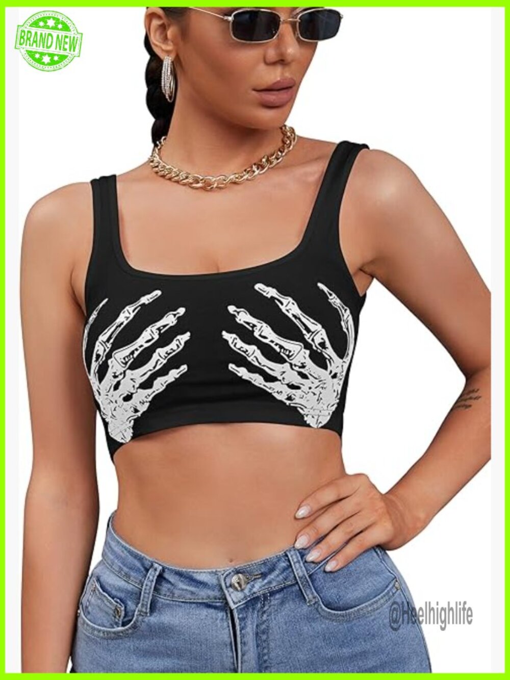 Sleeveless Skull Print Crop Tank Top - Halloween Party Wear